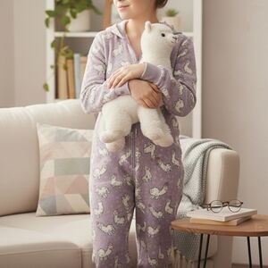 [RIPZONE] Purple Lama Jammie Onesie With Hoodie Kids XL